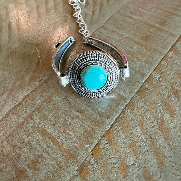 Native American Navajo Bracelet Silver Tone Turquoise 7" Cuff Round Center 1" - Picture 3 of 5